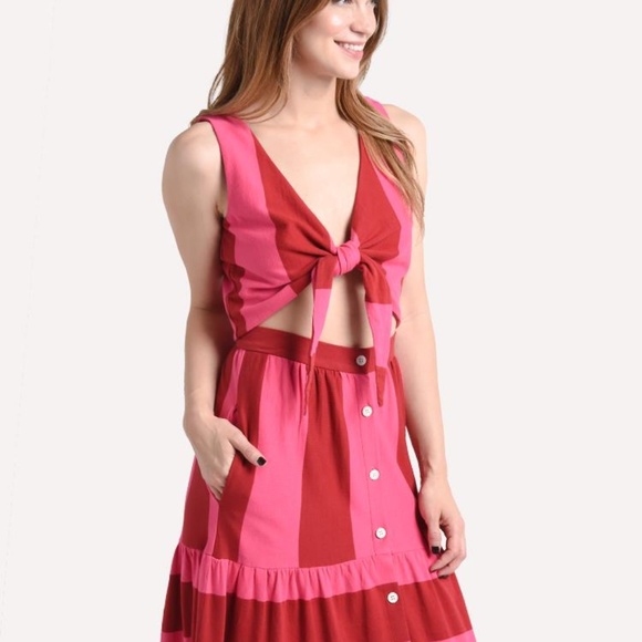 MDS STRIPES KNIT CLAIRE TIE TANK KNIT TIERED SKIRT MARK D SIKES SIZE 1 #56 DRESS - Picture 1 of 10